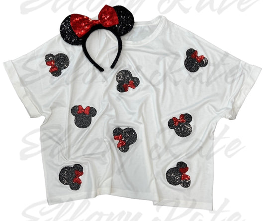 Kids Bow Mouse & Sequins - Tee